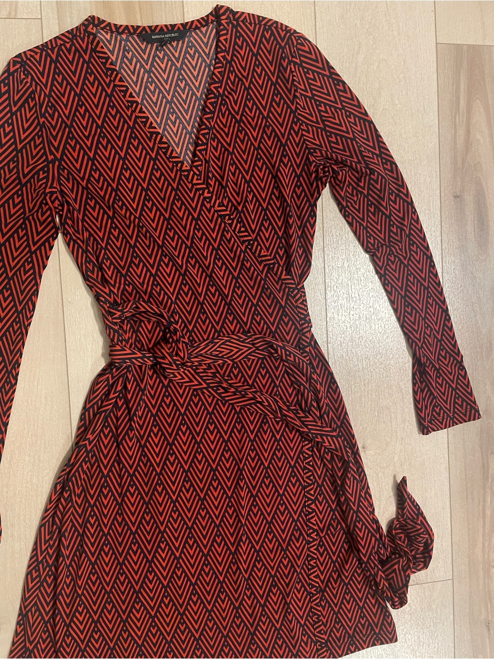 Banana Republic Red and Black Geometric Wrap Dress